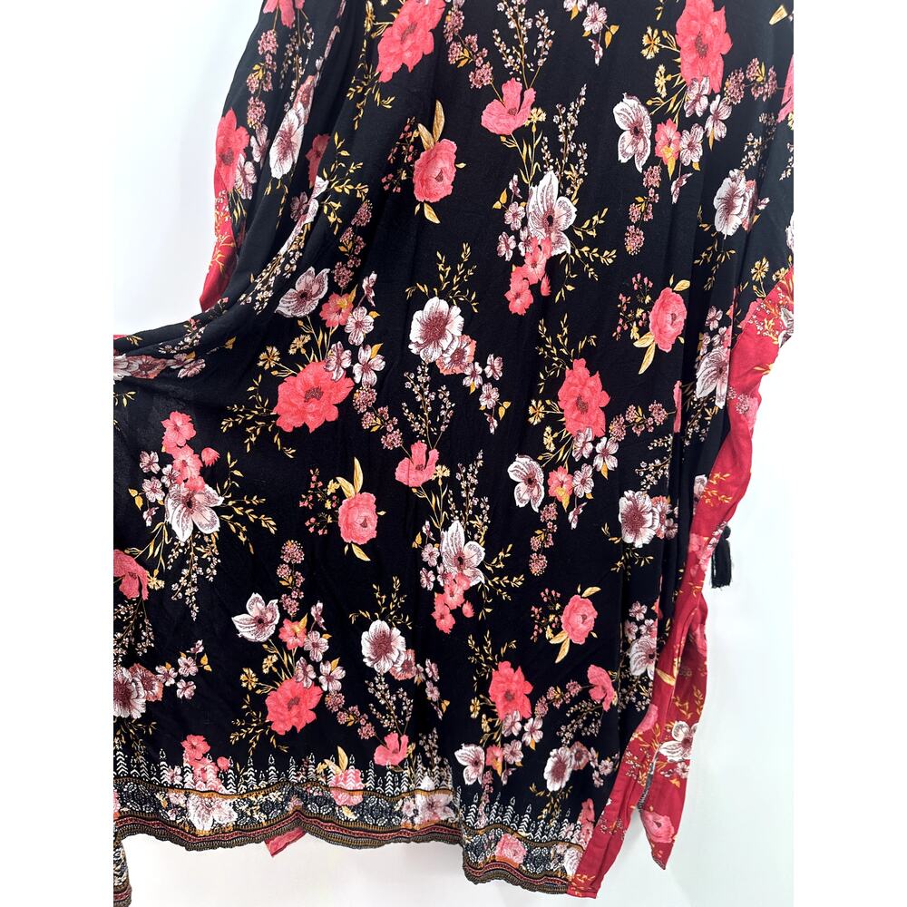 Knox Rose Boho Black and Red Floral Tassel Kimono Size Medium Large - Picture 9 of 9